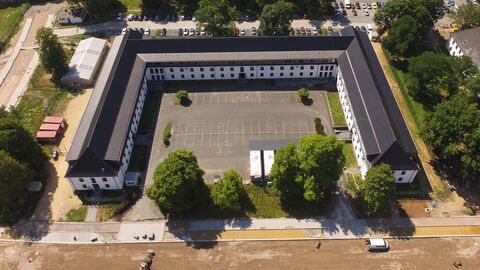 Luftbildaufnahme des Ankunftzentrums Gießen