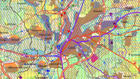 Kartenausschnitt der Stadt Gießen