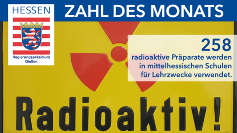 Grafik mit der Info, dass 258 radioaktive Präparate in mittelhessischen Schulen für Lehrzwecke verwendet werden