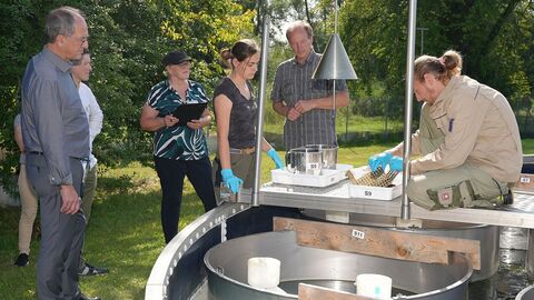RP auf Sommertour Wissenschaftler holen Tiere aus Teichen, um Art und Anzahl zu bestimmen.