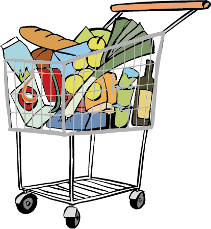 Einkauf Einkaufs-Wagen mit vielen Lebens-Mitteln