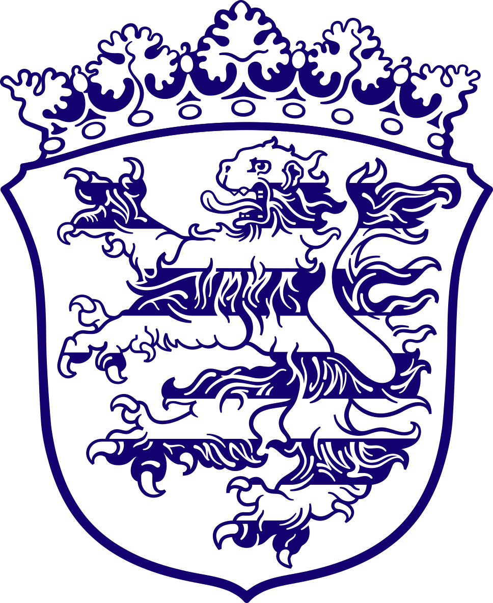 Das blaue Zeichen zeigt einen Löwen. Der Löwe ist das Zeichen von Hessen.